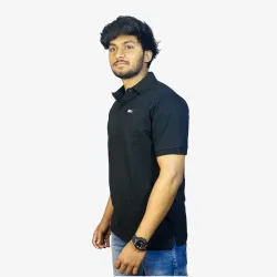 Men's Black Solid Polo T-Shirt | Premium Cotton Casual Half Sleeve Collar T-Shirt